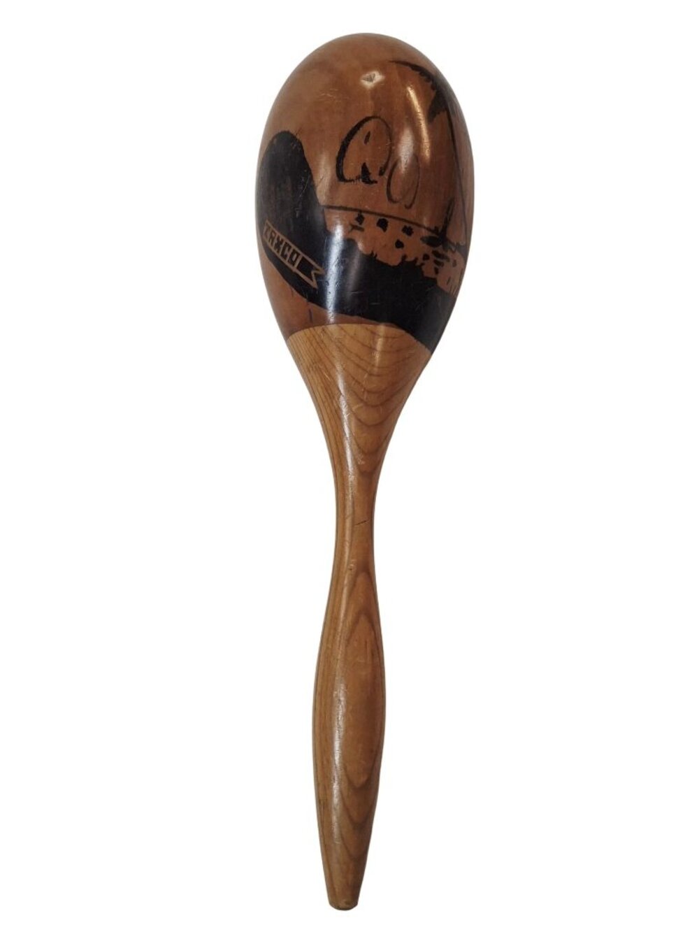 Vintage Wooden Maraca With Hand-Painted Mexico Artwork 12" Long Boho Artsy